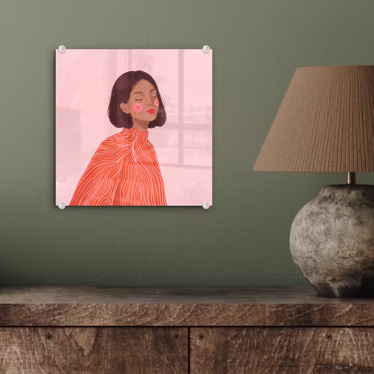 Glas schilderij - Vrouw - Portret - Modern - Kunst - Roze — 4