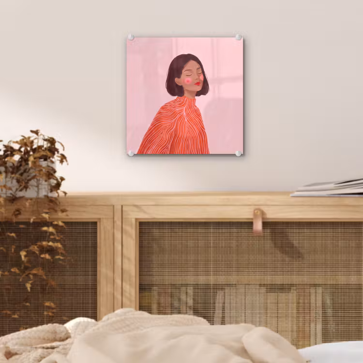 Glas schilderij - Vrouw - Portret - Modern - Kunst - Roze — 5