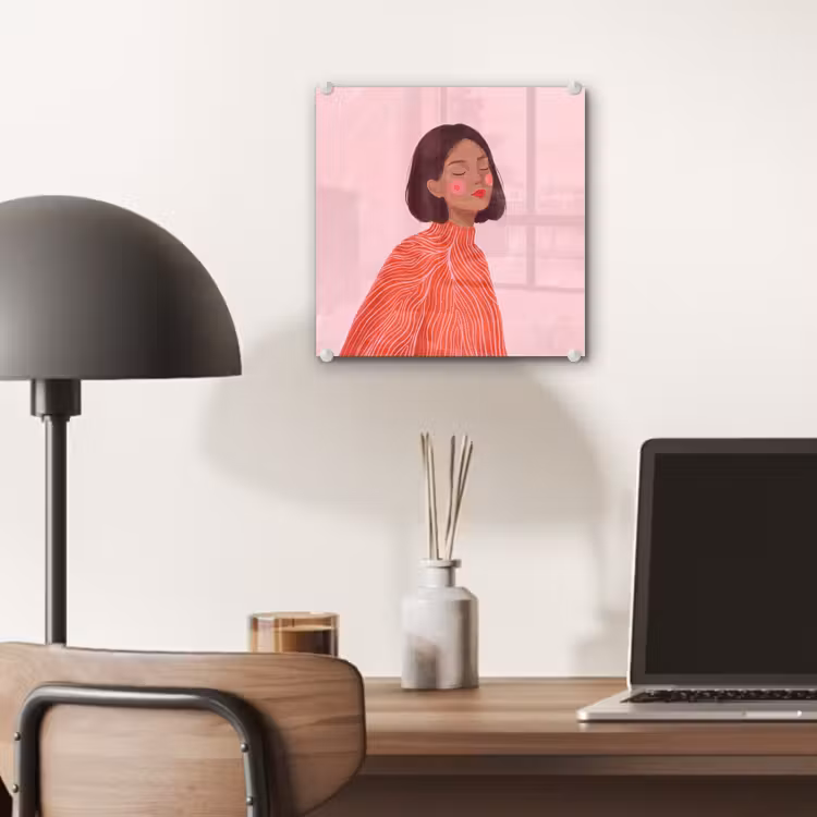 Glas schilderij - Vrouw - Portret - Modern - Kunst - Roze — 7
