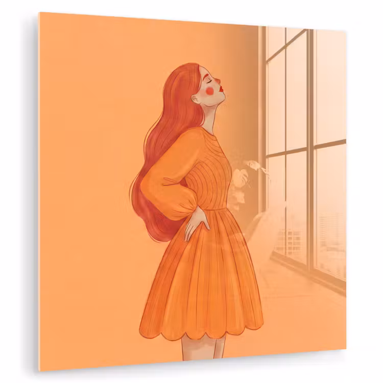 Glas schilderij - Vrouw - Profiel - Mensen - Modern - Oranje — 1