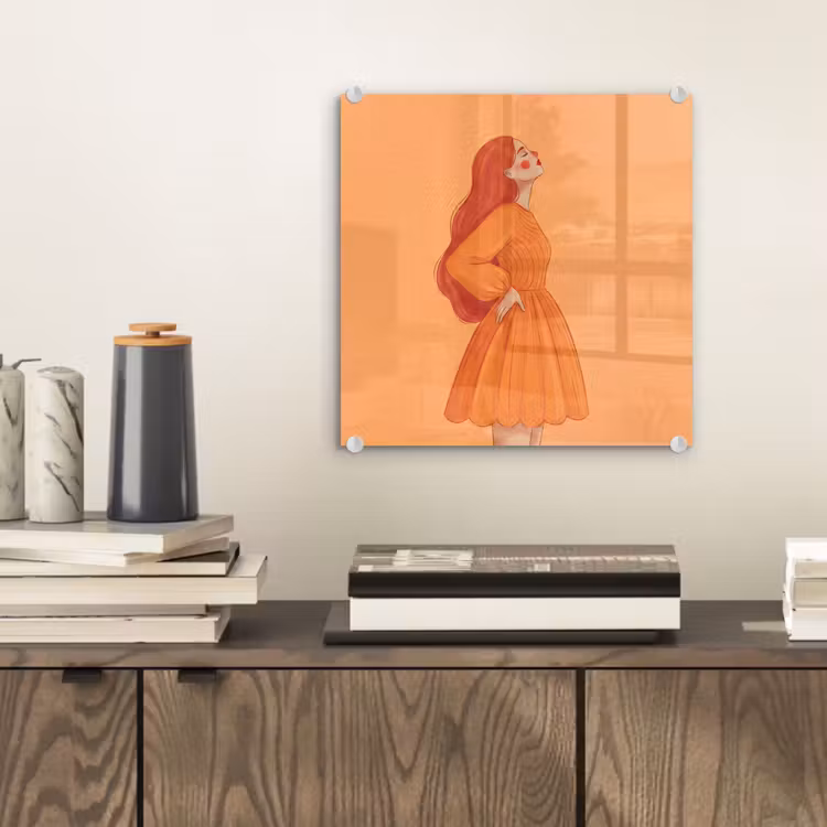 Glas schilderij - Vrouw - Profiel - Mensen - Modern - Oranje — 2