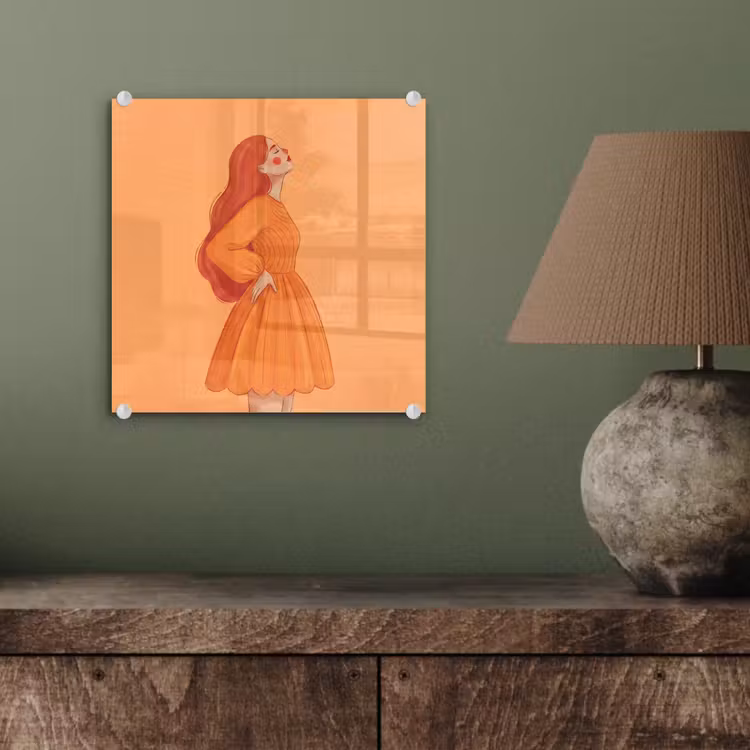 Glas schilderij - Vrouw - Profiel - Mensen - Modern - Oranje — 4