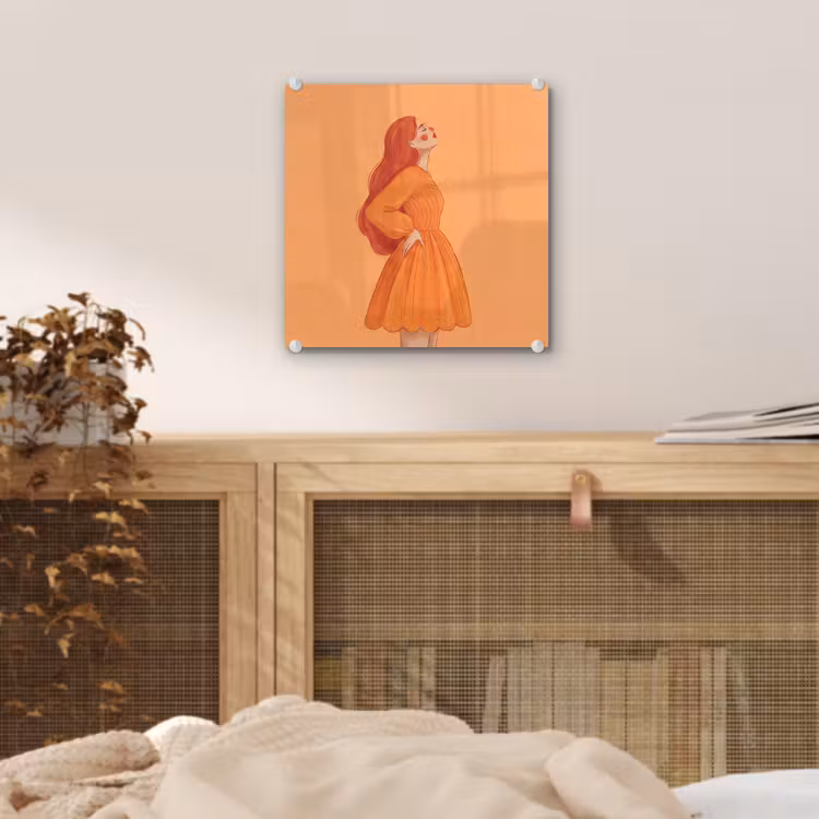 Glas schilderij - Vrouw - Profiel - Mensen - Modern - Oranje — 5