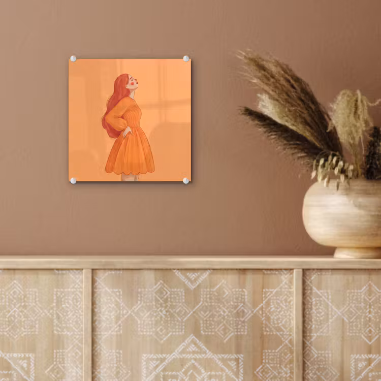 Glas schilderij - Vrouw - Profiel - Mensen - Modern - Oranje — 6