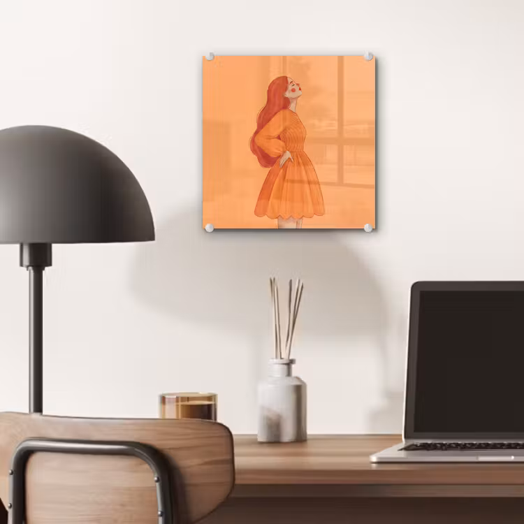 Glas schilderij - Vrouw - Profiel - Mensen - Modern - Oranje — 7