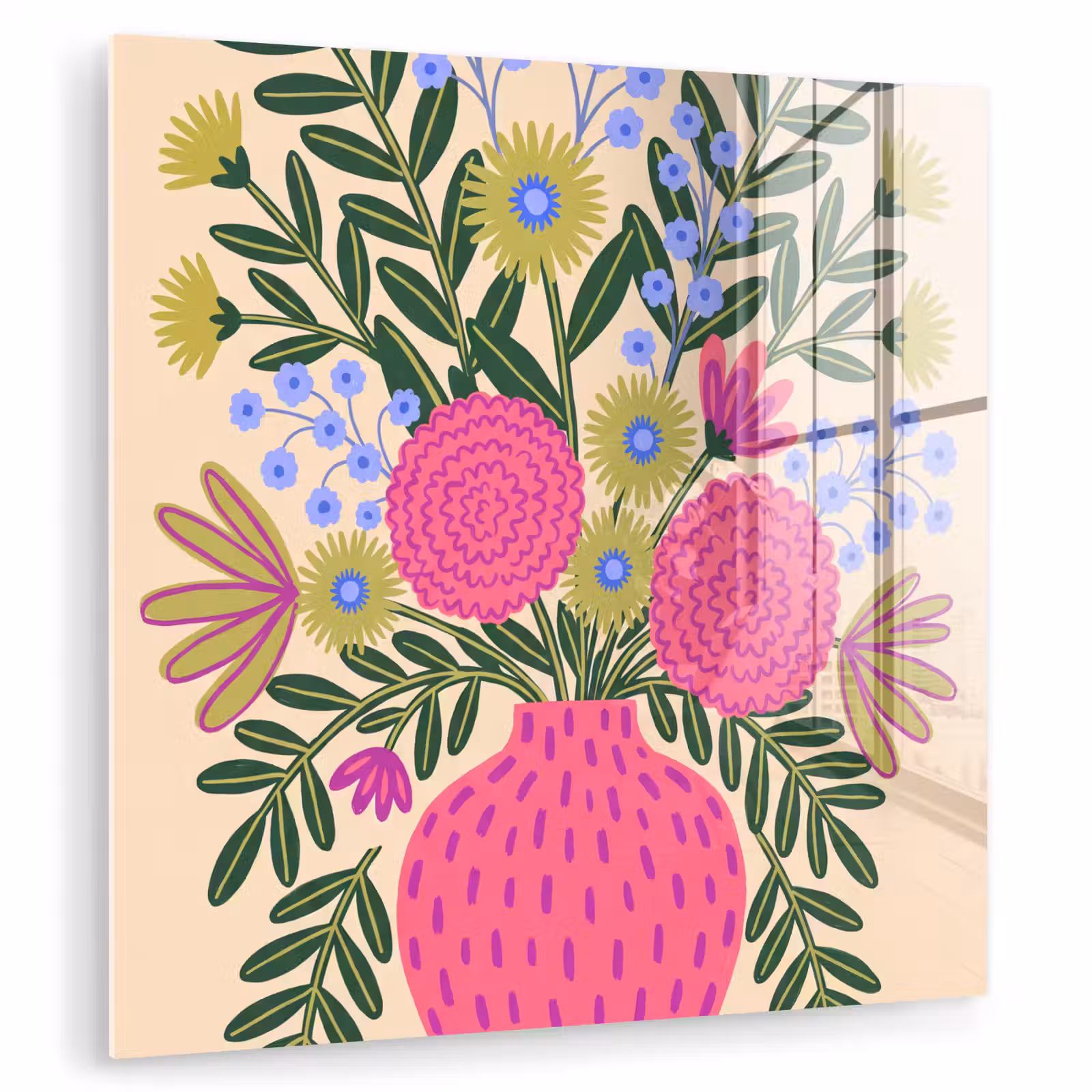 Glas schilderij - Bloemen - Boeket - Natuur - Abstract - Roze — 1