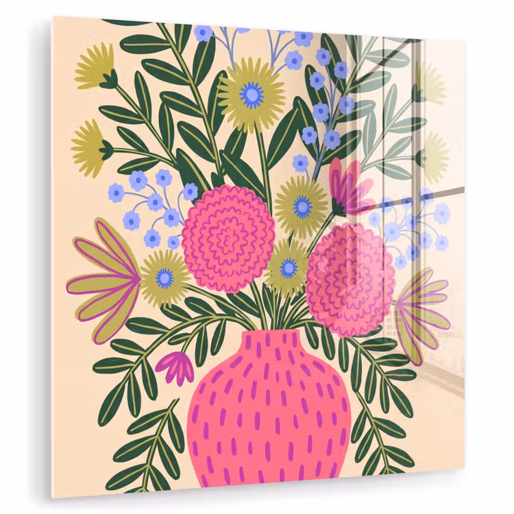 Glas schilderij - Bloemen - Boeket - Natuur - Abstract - Roze — 1