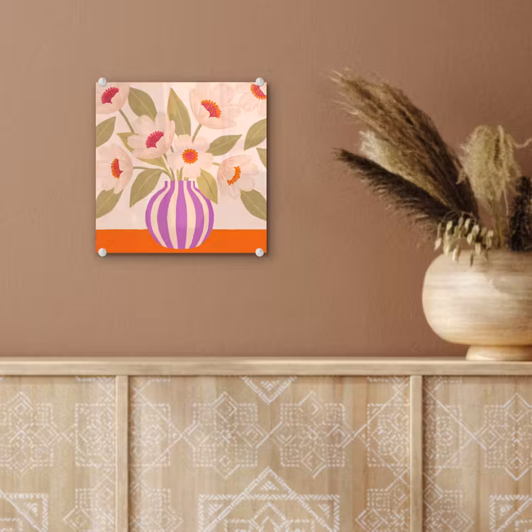 Glas schilderij - Bloemen - Vaas - Abstract - Paars - Oranje — 6