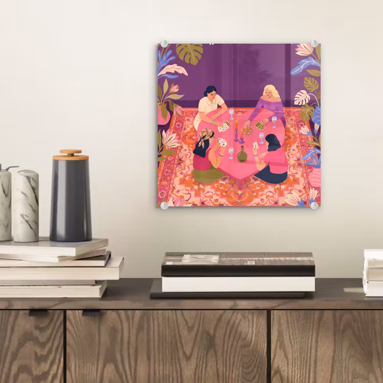 Glas schilderij - Mensen - Kaartspel - Interieur - Modern - Kleurrijk — 2