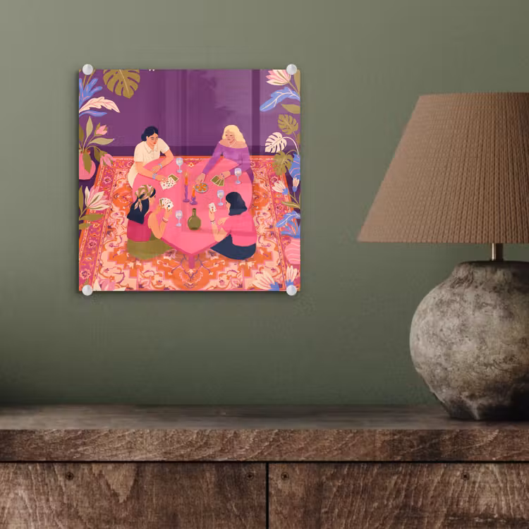 Glas schilderij - Mensen - Kaartspel - Interieur - Modern - Kleurrijk — 4