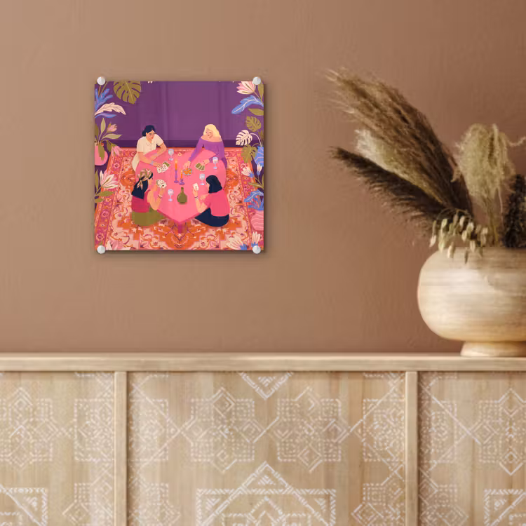 Glas schilderij - Mensen - Kaartspel - Interieur - Modern - Kleurrijk — 6