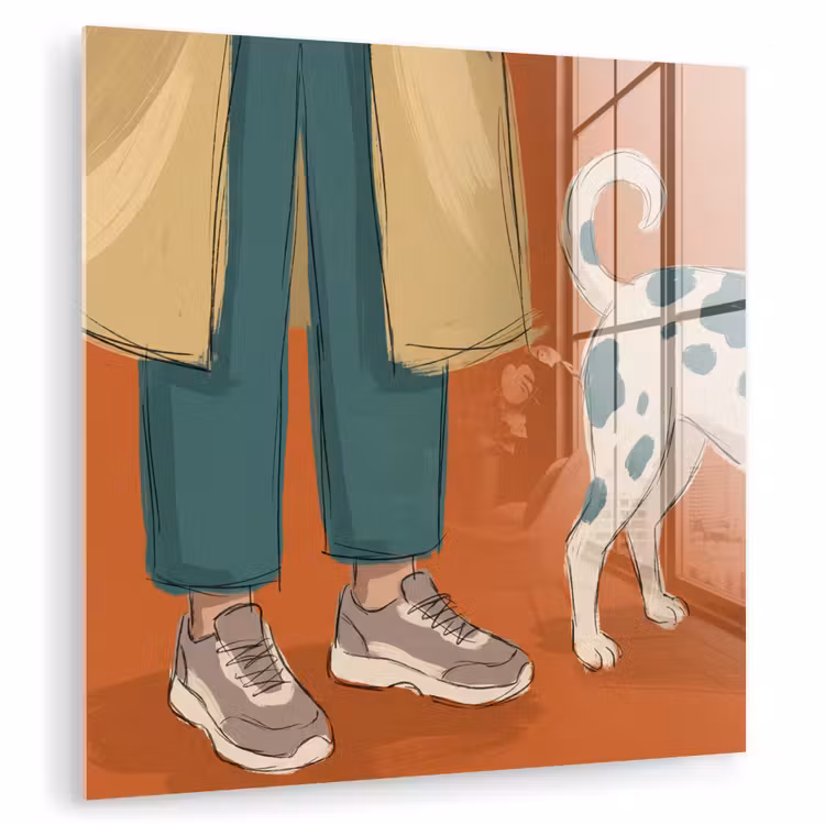 Glas schilderij - Persoon - Hond - Dieren - Illustratie - Modern — 1