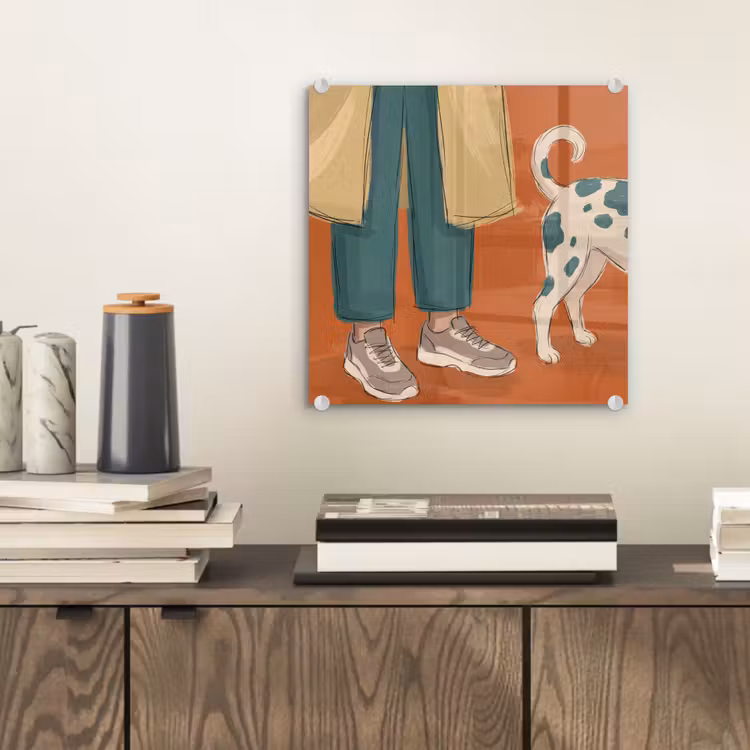 Glas schilderij - Persoon - Hond - Dieren - Illustratie - Modern — 2