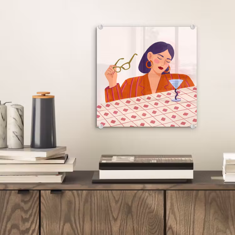 Glas schilderij - Vrouw - Bril - Cocktail - Illustratie - Modern — 2