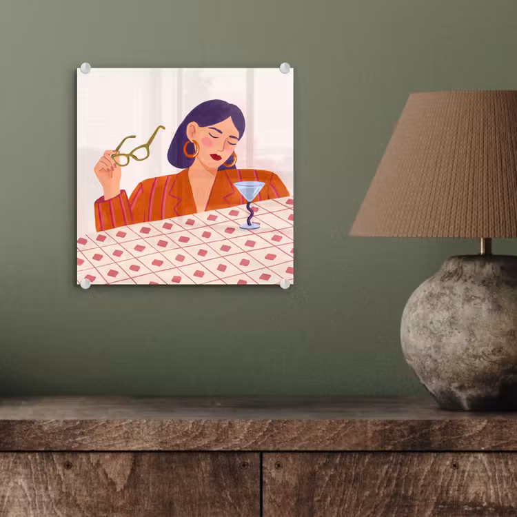 Glas schilderij - Vrouw - Bril - Cocktail - Illustratie - Modern — 4
