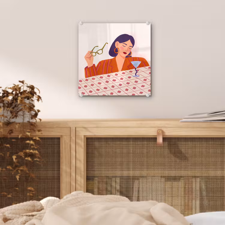 Glas schilderij - Vrouw - Bril - Cocktail - Illustratie - Modern — 5