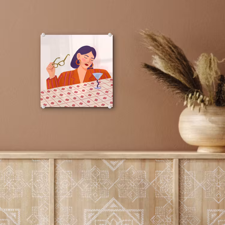 Glas schilderij - Vrouw - Bril - Cocktail - Illustratie - Modern — 6