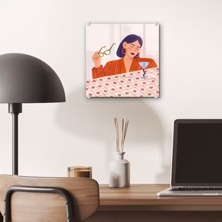 Glas schilderij - Vrouw - Bril - Cocktail - Illustratie - Modern — 7