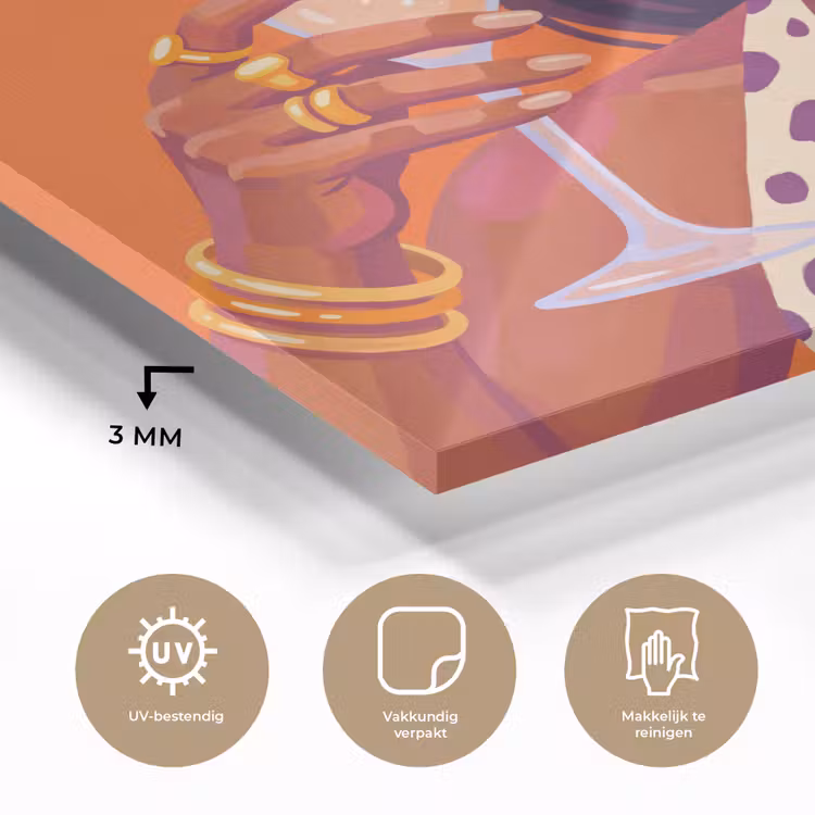 Glas schilderij - Vrouw - Champagne - Feest - Modern - Oranje — 3