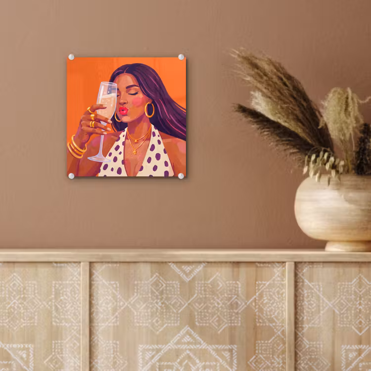 Glas schilderij - Vrouw - Champagne - Feest - Modern - Oranje — 6