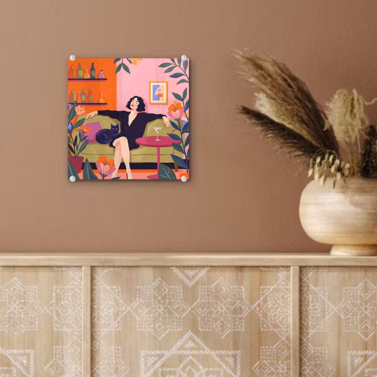 Glas schilderij - Vrouw - Kat - Interieur - Modern - Kleurrijk — 6