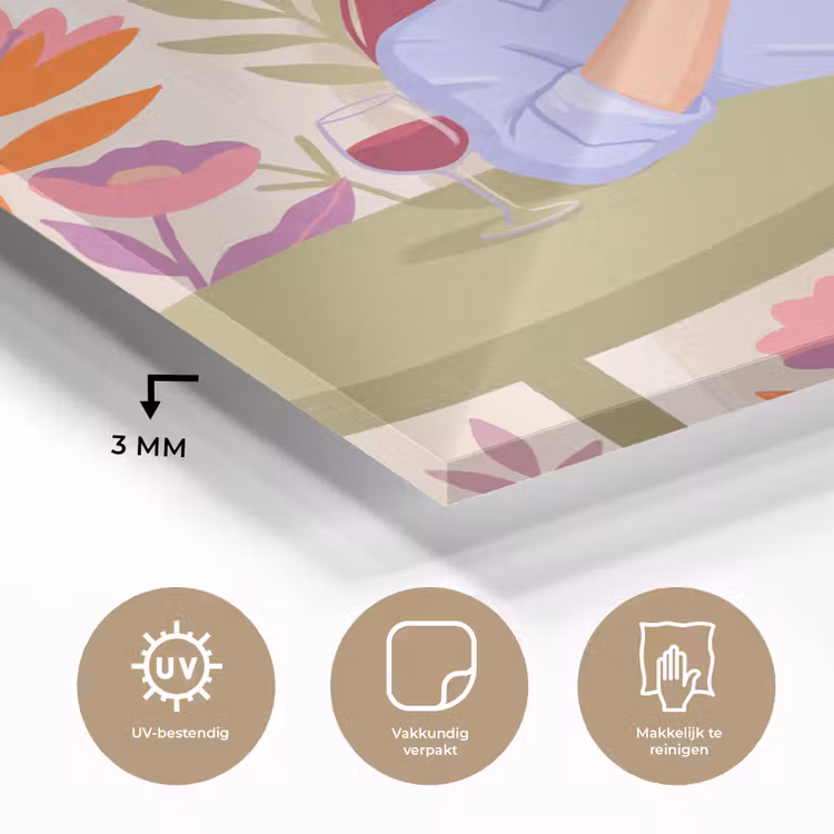 Glas schilderij - Vrouw - Lezen - Thuis - Modern - Bloemen — 3