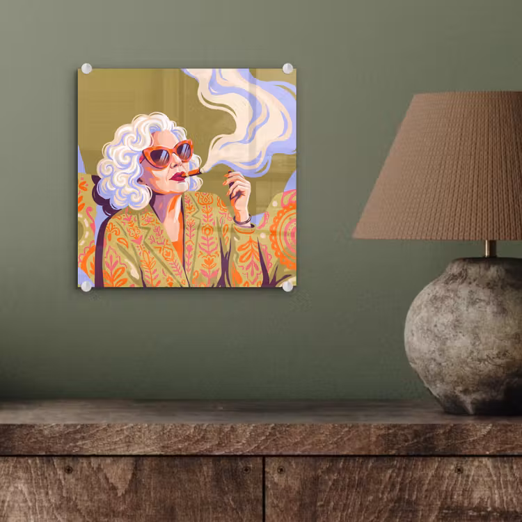 Glas schilderij - Vrouw - Zonnebril - Portret - Modern - Kleurrijk — 4