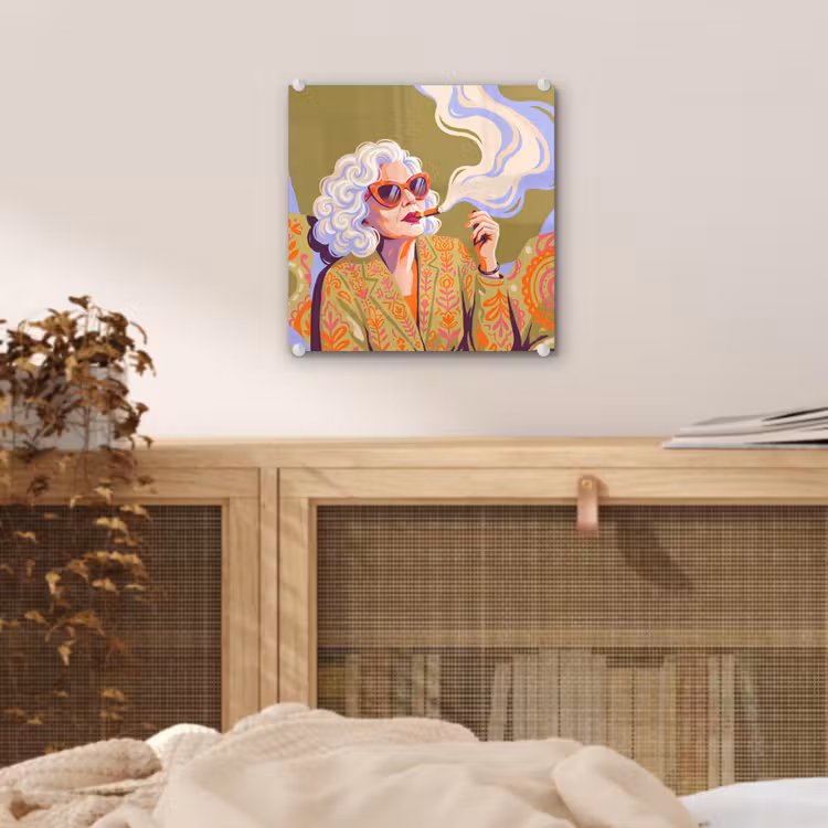 Glas schilderij - Vrouw - Zonnebril - Portret - Modern - Kleurrijk — 5