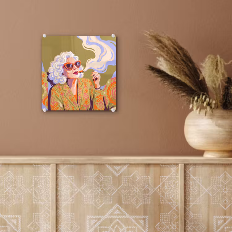 Glas schilderij - Vrouw - Zonnebril - Portret - Modern - Kleurrijk — 6