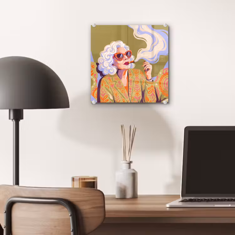 Glas schilderij - Vrouw - Zonnebril - Portret - Modern - Kleurrijk — 7