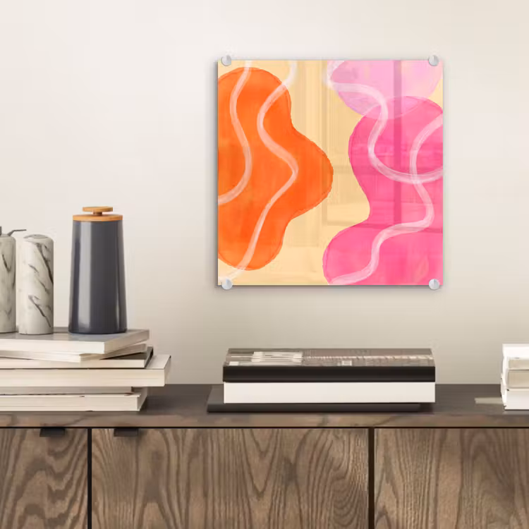 Glas schilderij - Abstract - Aquarel - Organisch - Oranje - Roze — 2