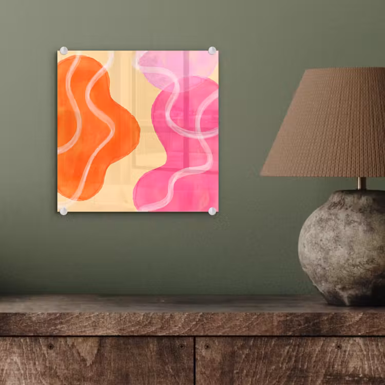 Glas schilderij - Abstract - Aquarel - Organisch - Oranje - Roze — 4