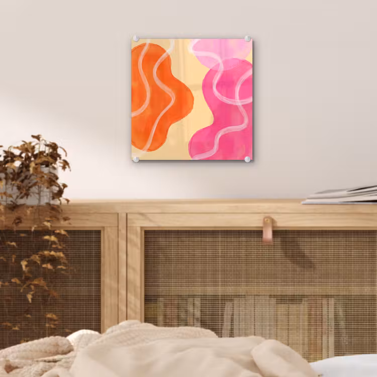 Glas schilderij - Abstract - Aquarel - Organisch - Oranje - Roze — 5