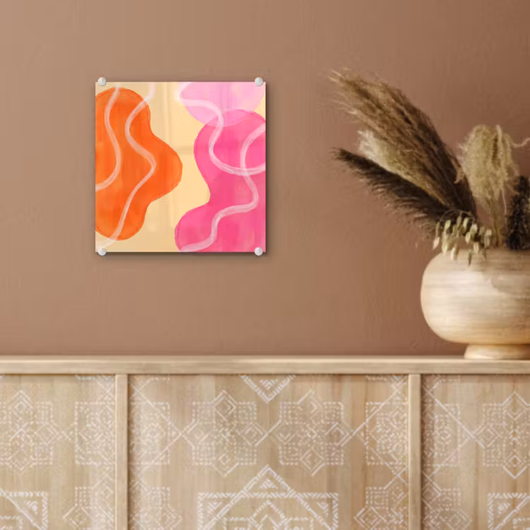 Glas schilderij - Abstract - Aquarel - Organisch - Oranje - Roze — 6