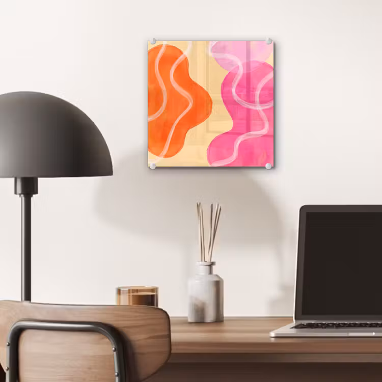 Glas schilderij - Abstract - Aquarel - Organisch - Oranje - Roze — 7