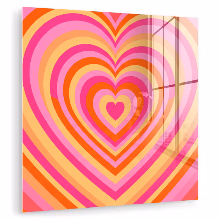 Glas schilderij - Hart - Concentrisch - Abstract - Liefde - Kleurrijk — 1