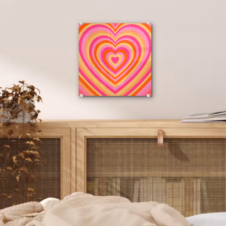 Glas schilderij - Hart - Concentrisch - Abstract - Liefde - Kleurrijk — 5