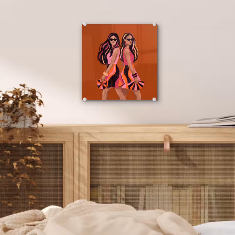 Glas schilderij - Mensen - Duo - Mode - Illustratie - Kleurrijk — 5