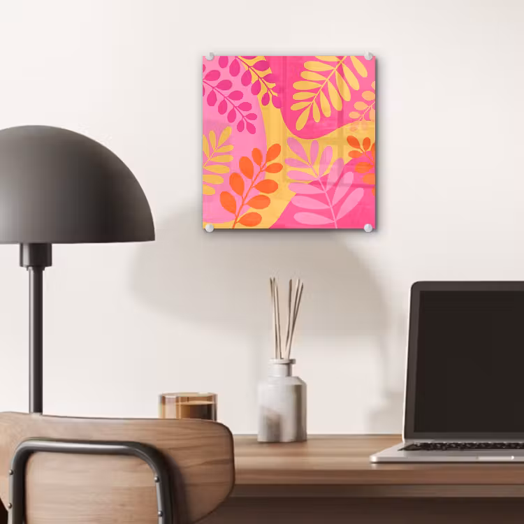 Glas schilderij - Natuur - Bladeren - Abstract - Roze - Geel — 7