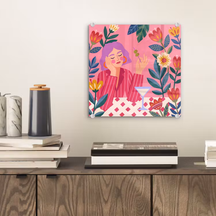 Glas schilderij - Vrouw - Cocktail - Bloemen - Modern - Roze — 2