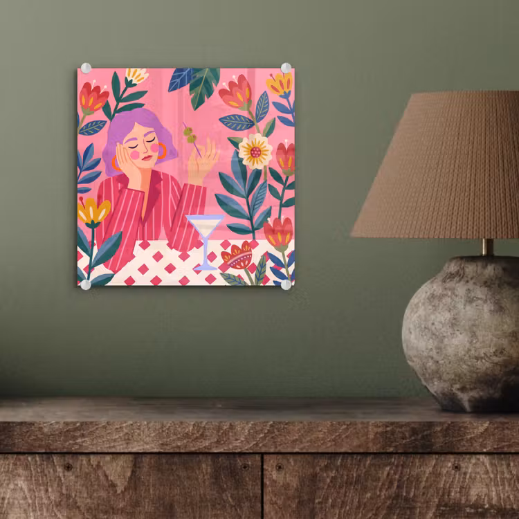 Glas schilderij - Vrouw - Cocktail - Bloemen - Modern - Roze — 4