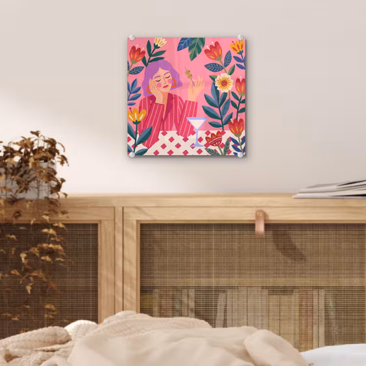 Glas schilderij - Vrouw - Cocktail - Bloemen - Modern - Roze — 5