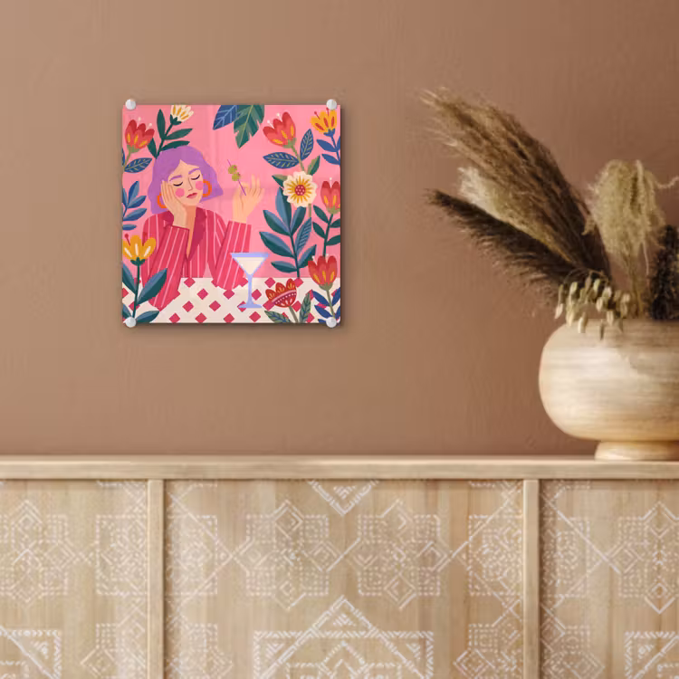 Glas schilderij - Vrouw - Cocktail - Bloemen - Modern - Roze — 6