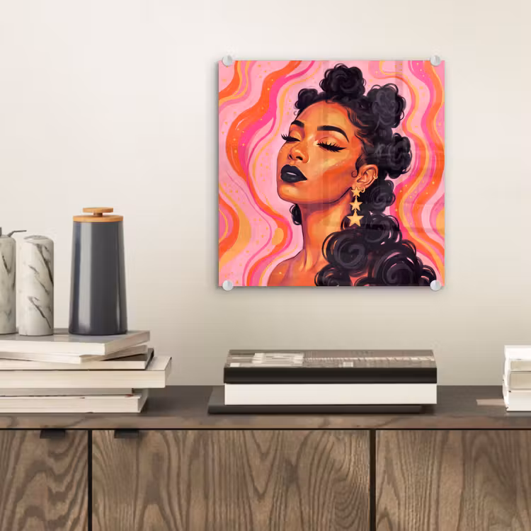 Glas schilderij - Vrouw - Portret - Abstract - Kleurrijk - Roze — 2