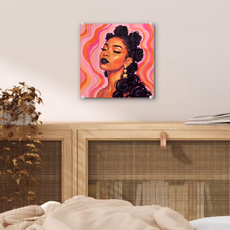 Glas schilderij - Vrouw - Portret - Abstract - Kleurrijk - Roze — 5
