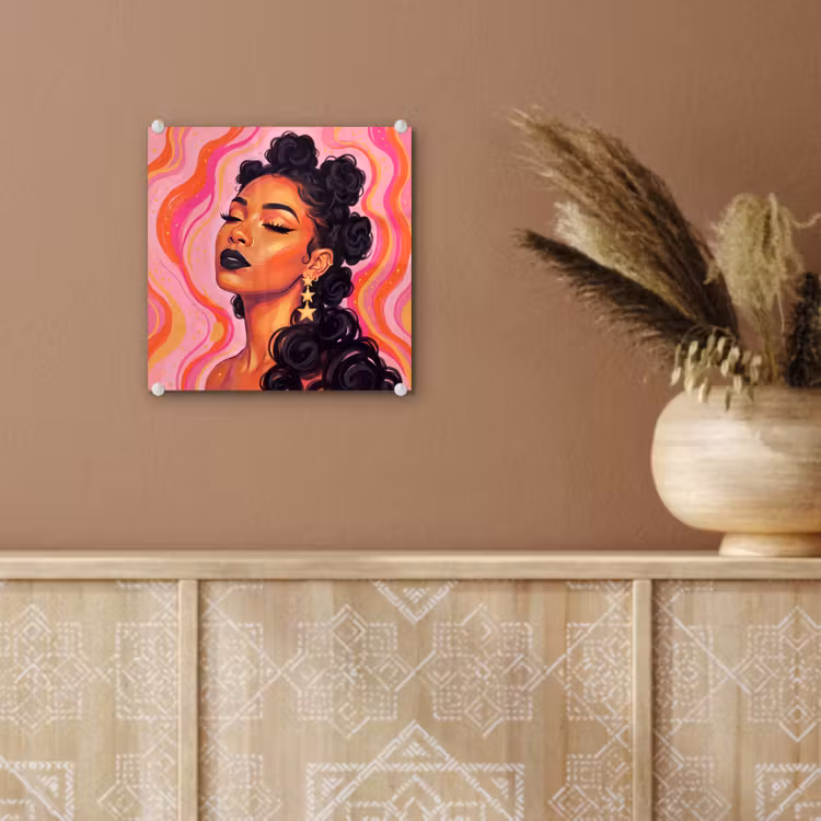 Glas schilderij - Vrouw - Portret - Abstract - Kleurrijk - Roze — 6