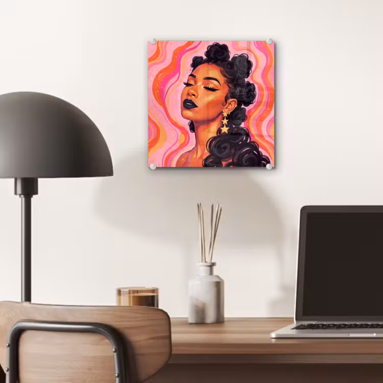 Glas schilderij - Vrouw - Portret - Abstract - Kleurrijk - Roze — 7