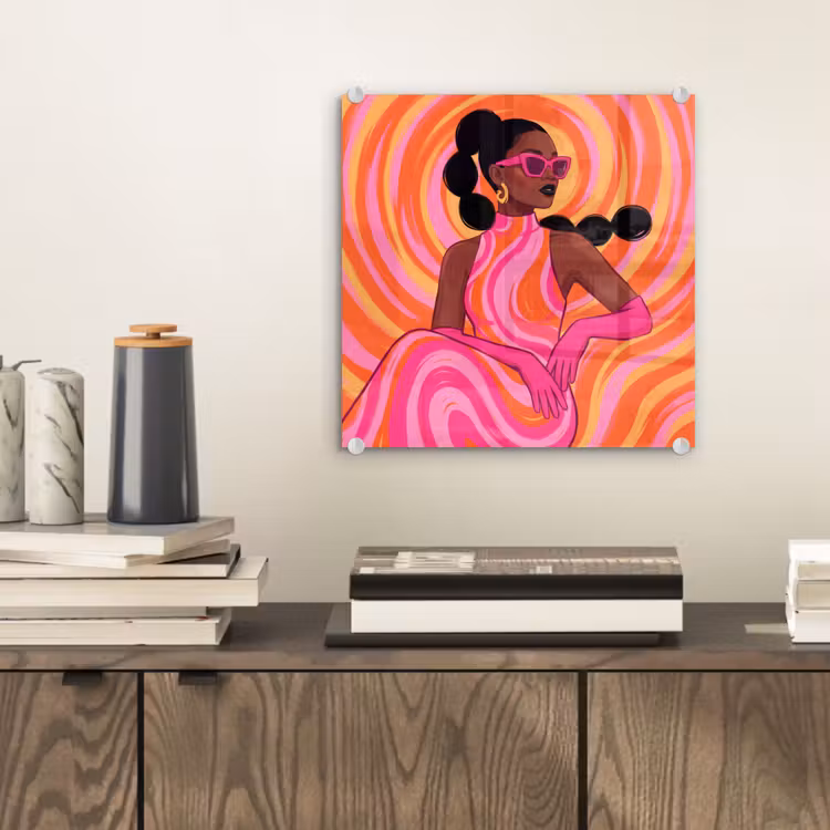 Glas schilderij - Vrouw - Portret - Kunst - Abstract - Roze — 2
