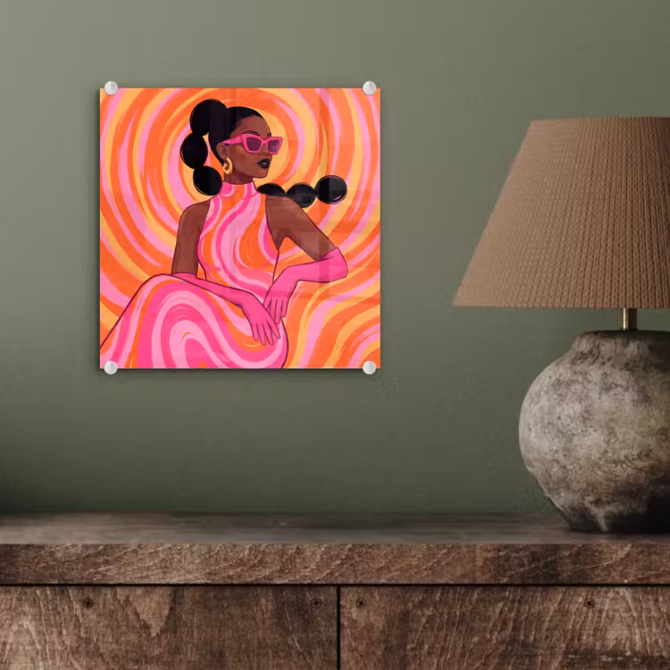 Glas schilderij - Vrouw - Portret - Kunst - Abstract - Roze — 4