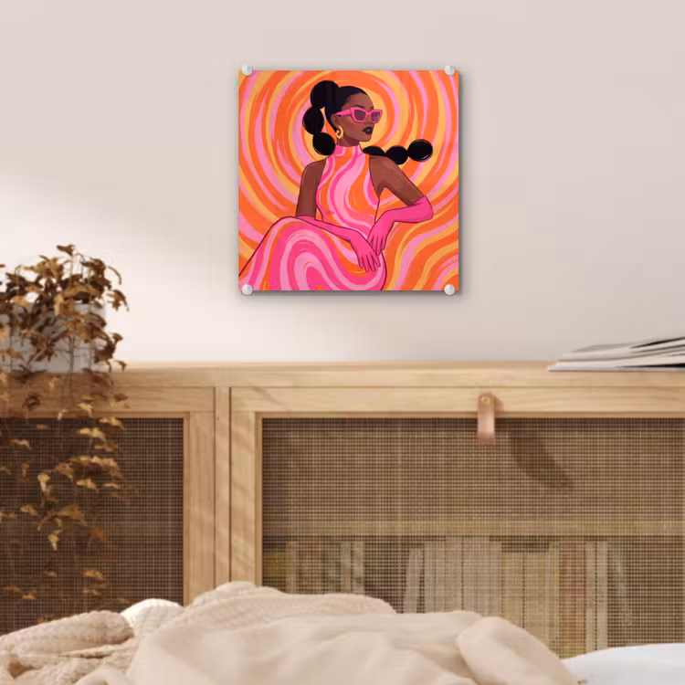 Glas schilderij - Vrouw - Portret - Kunst - Abstract - Roze — 5